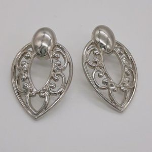 VTG Silver Tone Scroll Work Earrings
